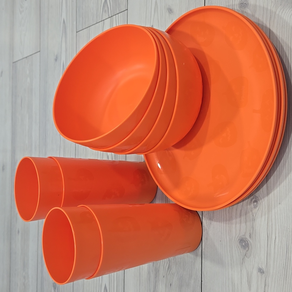 Mainstays Plastic Etched Pumpkin Dinnerware Set Of 12